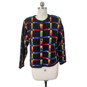 VTG Y2K Janes Closet  Cardigan Sweater Womens Medium Geometric Rainbow Boho